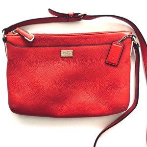 Coach Red Pebble Leather Crossbody Bag Purse